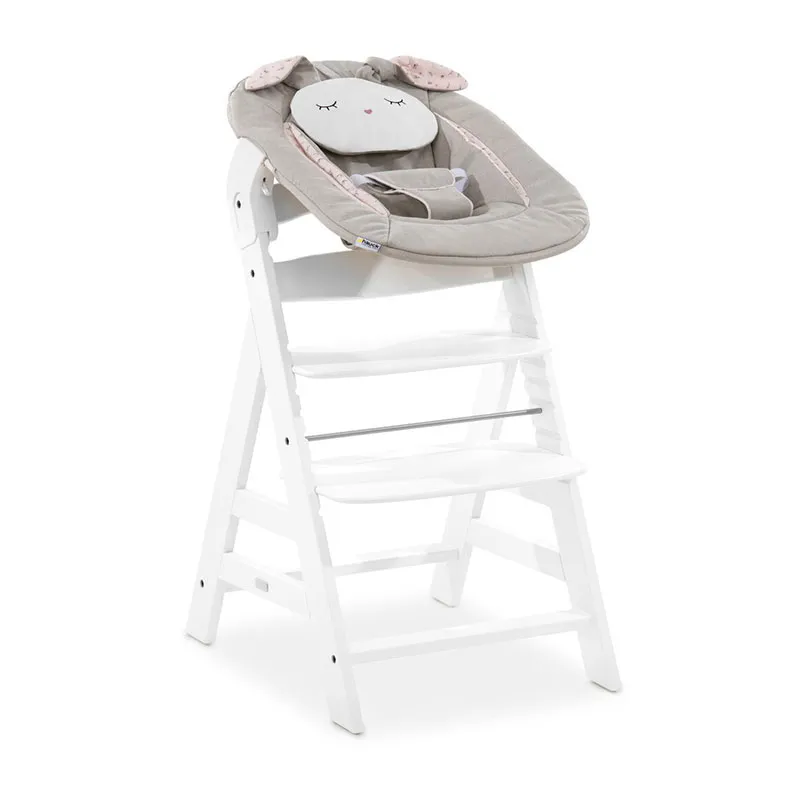 Chaise-haute Alpha+ avec tablette Blanc + Transat Alpha Bouncer 2en1 Lapin Beige - 0m+-13