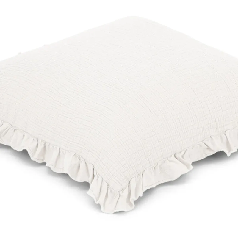 Housse de coussin volantée Gaze de coton BIO Milk - 65x65cm-0