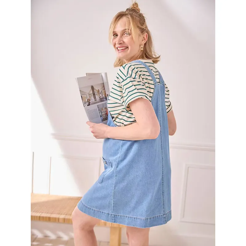 Robe de grossesse chasuble - Bleu-3