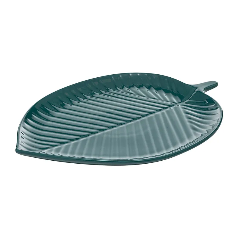 Centre de table feuille Yucatan Bleu canard - 34,5x26x2,5cm-0