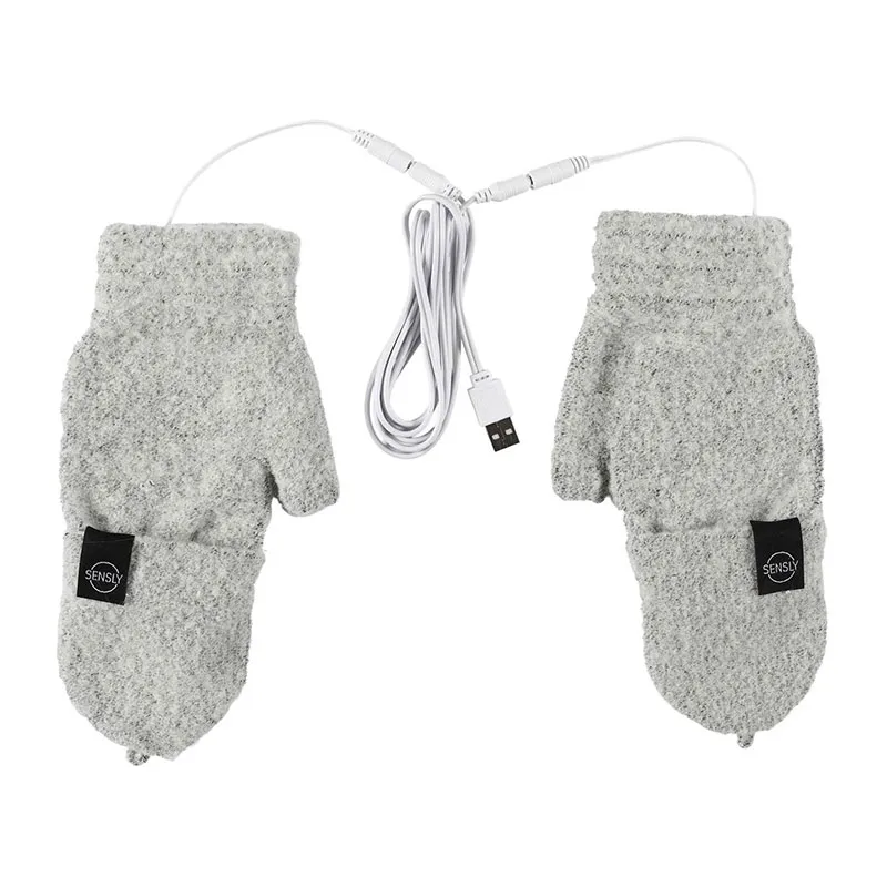 Mitaine chauffante USB - Gris/Rose-0