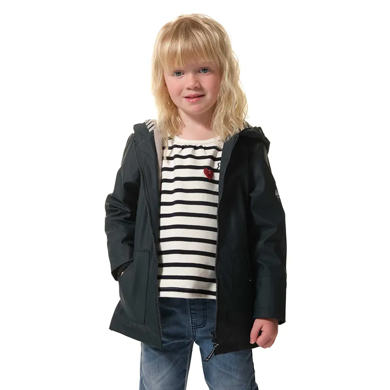 Ciré Zippé 3/4 à capuche Doublé polaire Fille - Marine-0