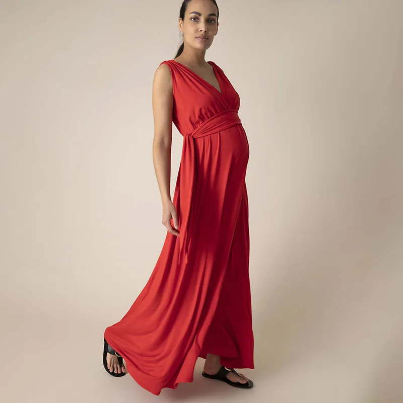 Robe longue de de grossesse Romaine - Coquelicot - ENVIE DE FRAISE-0