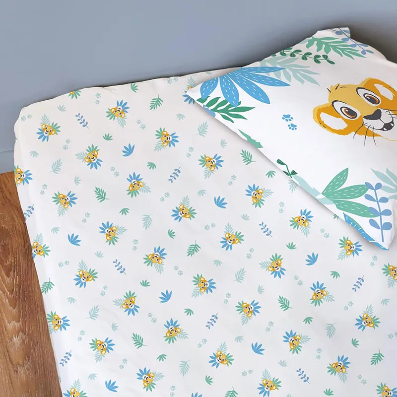 Drap-H. Coton Le Roi lion Blanc/Bleu Bonnet 25cm - 90x190cm-3