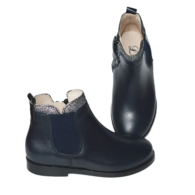 Boots bottines RESISTANTES - Cuir Bleu Marine col paillettes-1