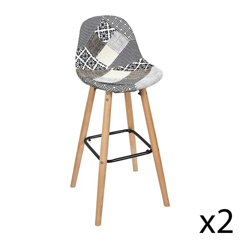 2 Tabourets de bar patchwork Gris - 43x93,3x39cm-0