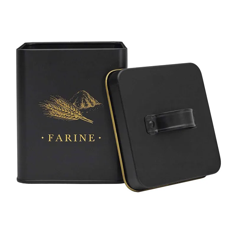 Boîte Métal Noir Farine - 11x11x19cm-0
