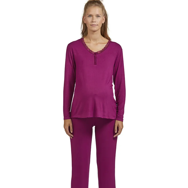 Pyjama de grossesse/allait Viscose Dentelle - Fuchsia-1