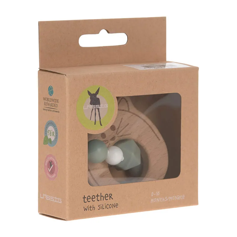 Bracelet de dentition Bois/Silicone Little Chums Chat - 0m+-4