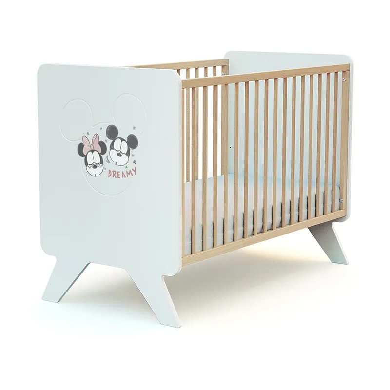 Lit Bébé + commode à langer Happy Days Mickey Blanc/Bois - 60x120cm-1