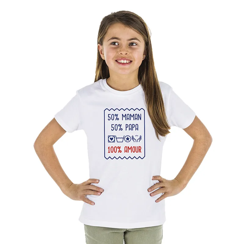 T-shirt Enfant BIO 50% maman 50% papa 100% amour - Blanc-0