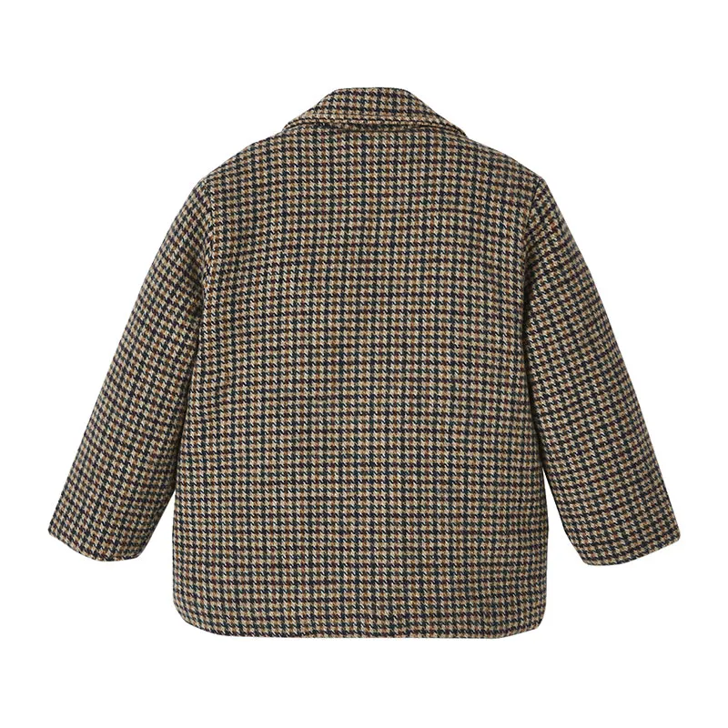 Manteau en lainage carreaux fille doublé sherpa - Carreaux Beige-1