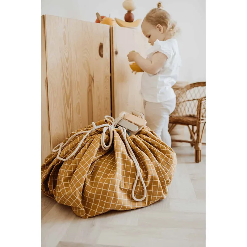 Sac à jouets 2en1 Grilles Moutarde - ø140cm-8