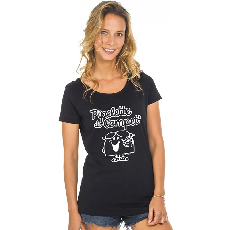 T-shirt Femme Pipelette de compet' BIO - Noir-0