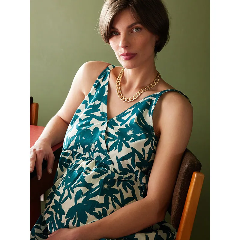 Robe longue de grossesse bretelle - Vert-2