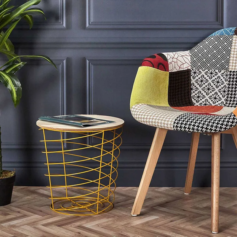 Table filaire Bois/Métal Cyclone Jaune - ø40x40,5cm-3
