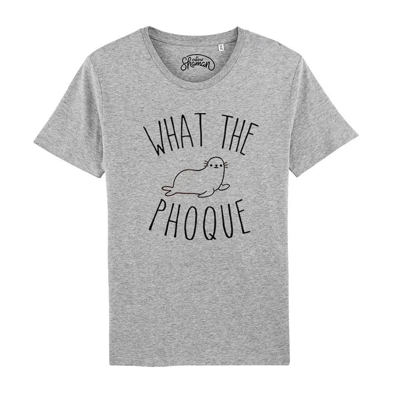 T-shirt Homme What the phoque BIO - Gris chiné-0
