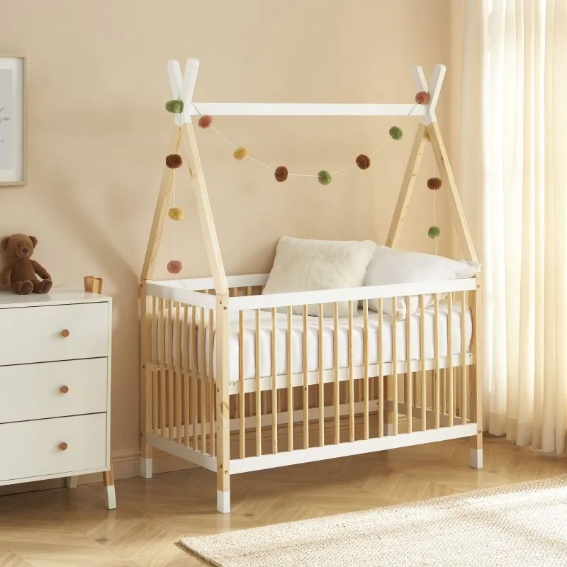 Lit bébé Tipi Pin/Blanc + Sommier-7