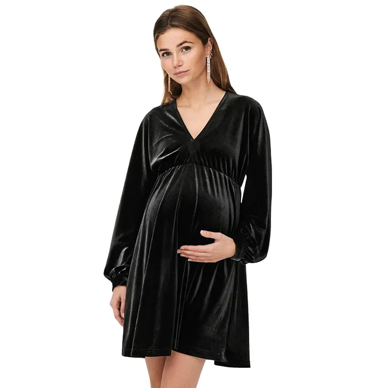 Robe de grossesse velours Esme - Noir-1