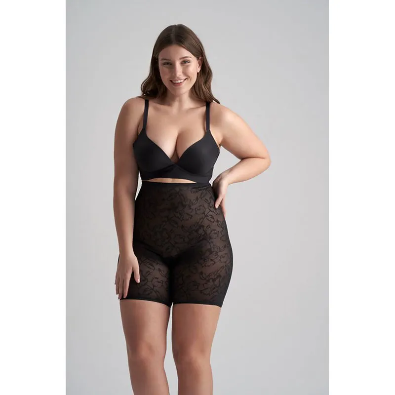 Short gainant taille haute en dentelle - Noir-3