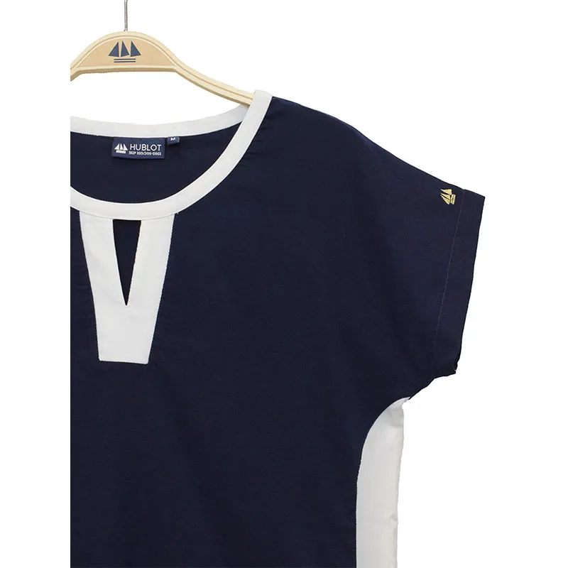T-shirt fluide MC col rond fantaisie femme Cascale - Marine-2