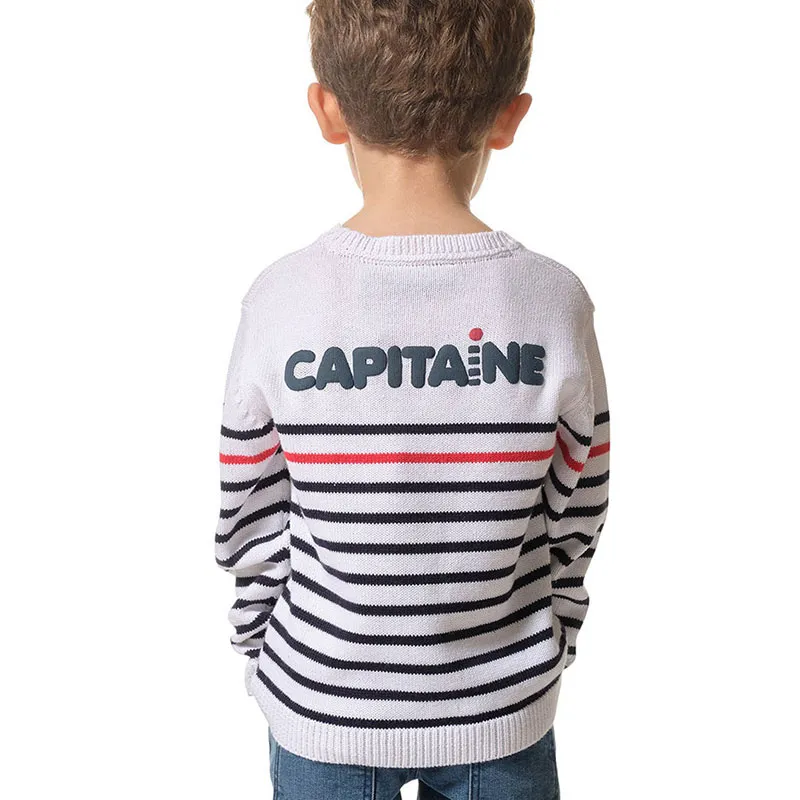 Pull col rond Capitaine Caboteur Garçon - Marine/Blanc/Rouge-1