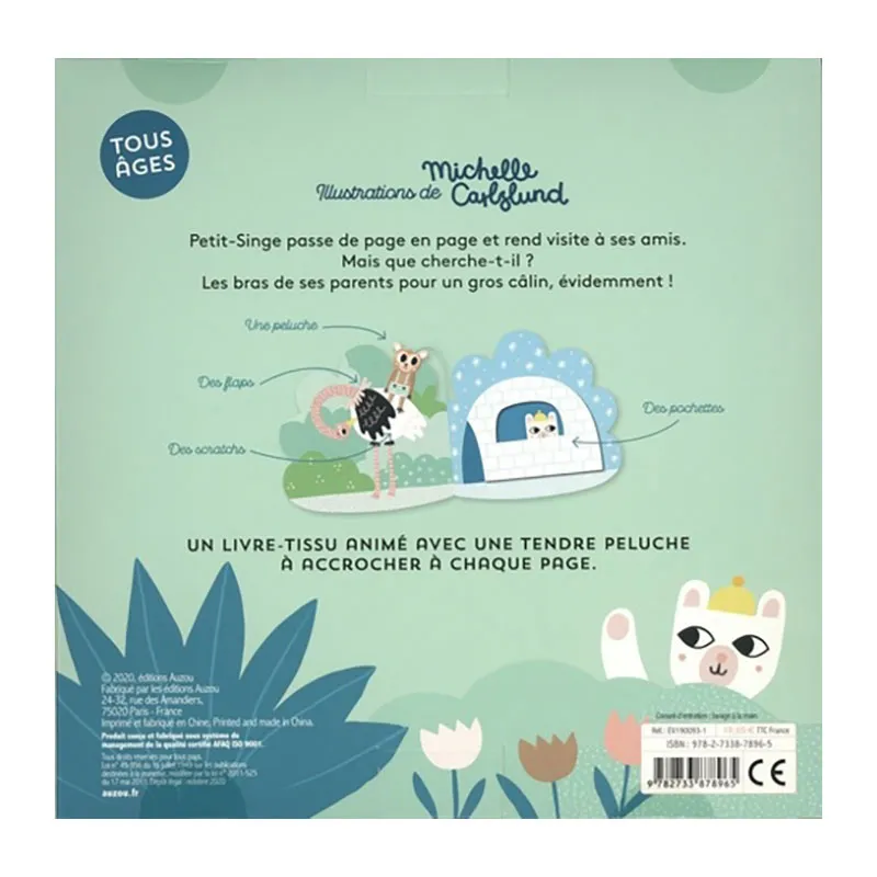 Livre tissu Où va petit singe - 12m+-3