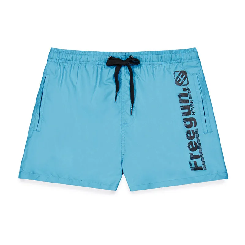 Boardshort court Garçon avec ceinture demi-élastiquée - Bleu/Noir-1