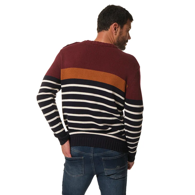 Pull Luppin Rayé Col rond Homme - Marine/Ecru/Grenat/Pecan-2