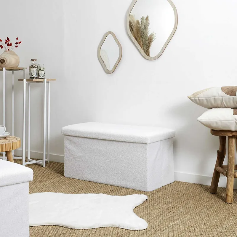 Coffre banc pliable en bouclette Blanc - 76x38cm-4