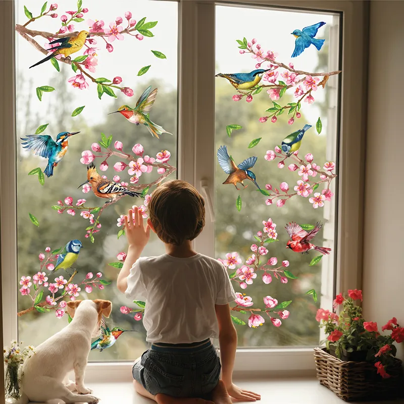Stickers - Fleurs de cerisier aquarelle & Oiseaux-2
