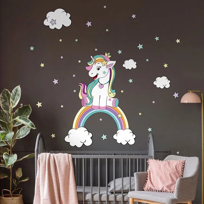 Stickers - Licorne sur son arc-en-ciel féérique-0