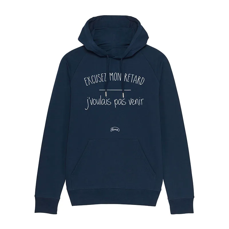 Hoodie Homme Excusez mon retard j'voulais pas venir - Marine-0