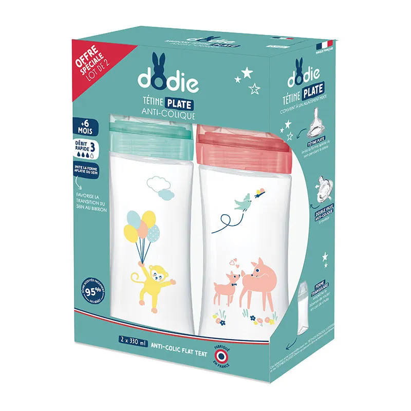 Coffret 2 Bibs anti-coliq. Tétines plates 330ml déb.3 Air/Jardin - 6m+-1