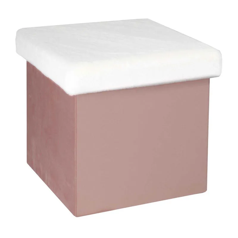 Coffre pouf pliable effet fourrure Léo Rose - 38x38x38cm-2