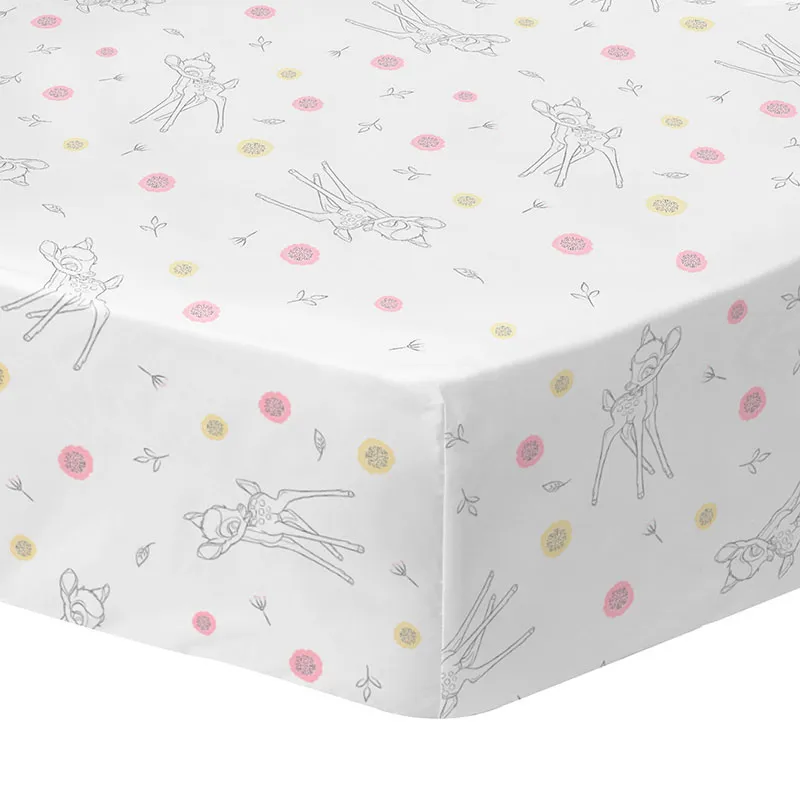 Drap-H. Coton Bambi Fleurs Blanc Bonnet 25cm - 90x190cm-0