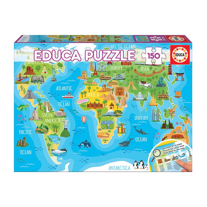 Puzzle 150pcs Mappemonde Monuments - 6+-0