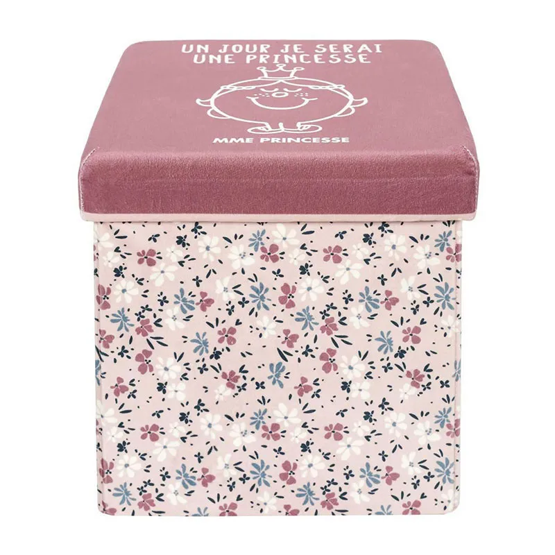 Coffre pouf pliable Madame Princesse Rose - 30x30cm-3