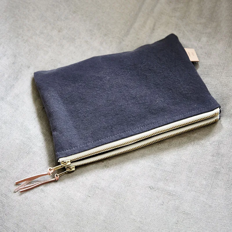 Trousse plate Nenette double canvas - Charcoal-0