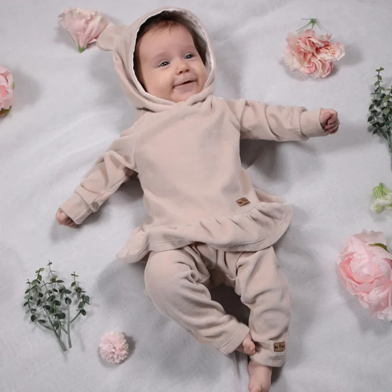 Ensemble Sweat à capuche + Jogging velours Ourson - Beige-0