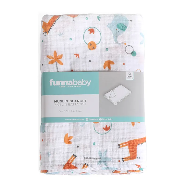 Plaid Coton Girafe Bleu - 120x120cm-1