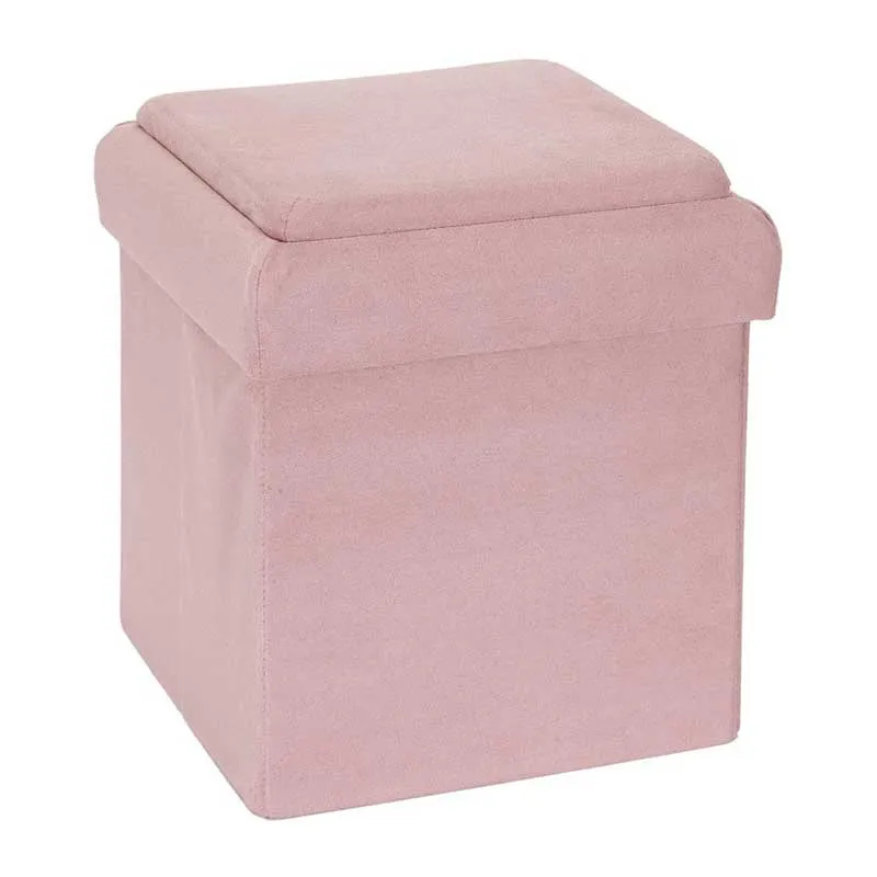 Coffre pouf pliable compatible brique Rose - 27x27x30cm-3
