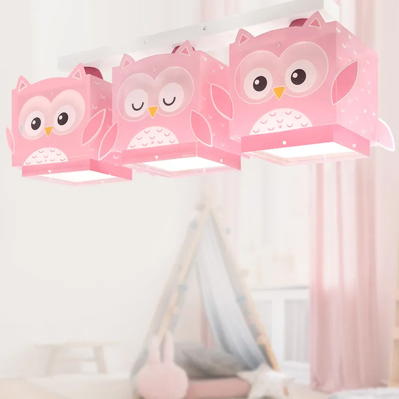 Plafonnier 3 Lumières Hibou Rose - 51x15x20,5cm-1