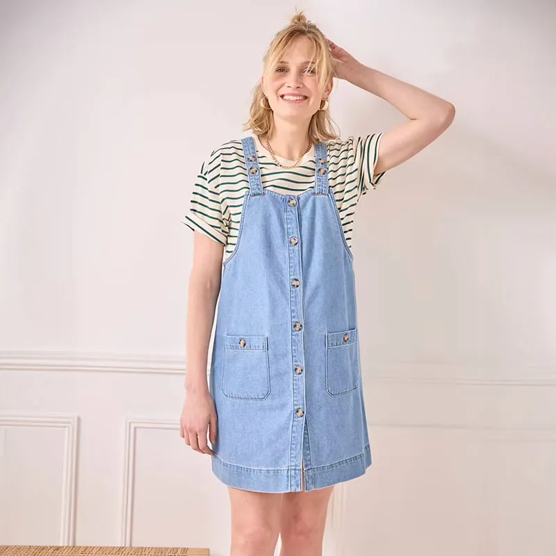 Robe de grossesse chasuble - Bleu-4