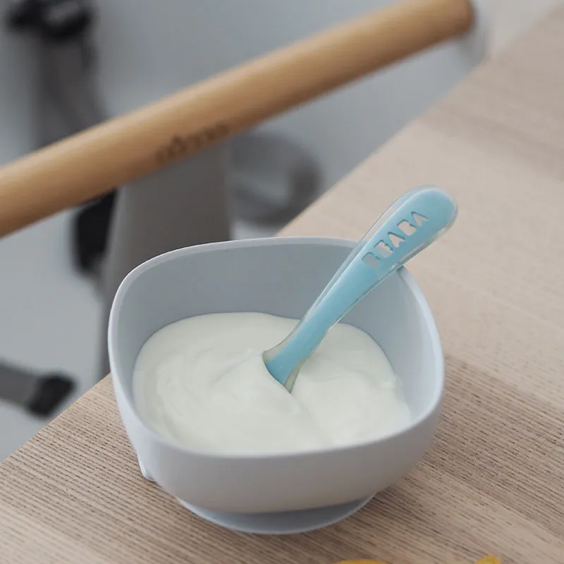 2 Cuillères d'apprentissage 1er âge Silicone Bleu - 6m+-1