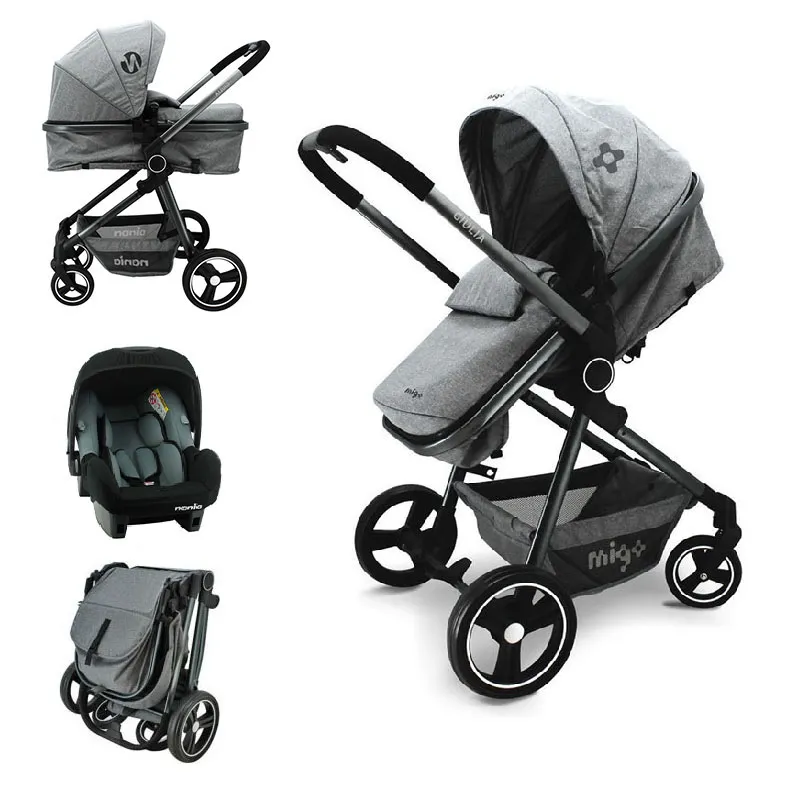 Duo Poussette transformable Giulia + Siège-auto Gr.0+ Beone +Sac à langer+Habillage pluie - Gris-0