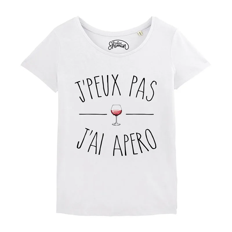 T-shirt Femme Je peux pas j'ai apéro BIO - Blanc-0