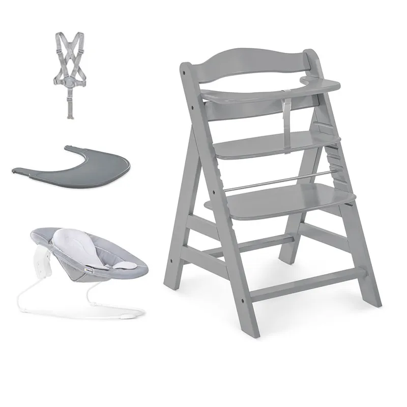 Chaise-haute Alpha+ + Transat Alpha Bouncer 2en1 + Tablette Grise - 0m+-0