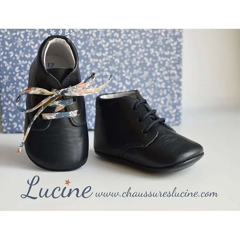 Chaussons bébé SOUPLES antidérapants Mini-Arthur - Cuir Marine-3