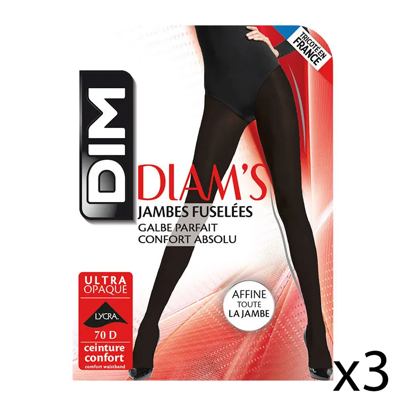 3 paires de Collants Diam's Jambes fuselées 70D - Noir-0